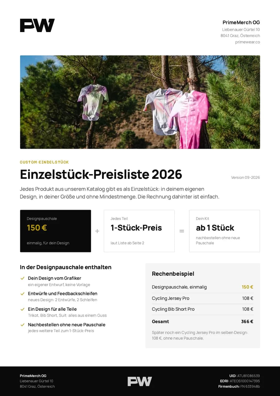 Erste Seite der Einzelstück-Preisliste