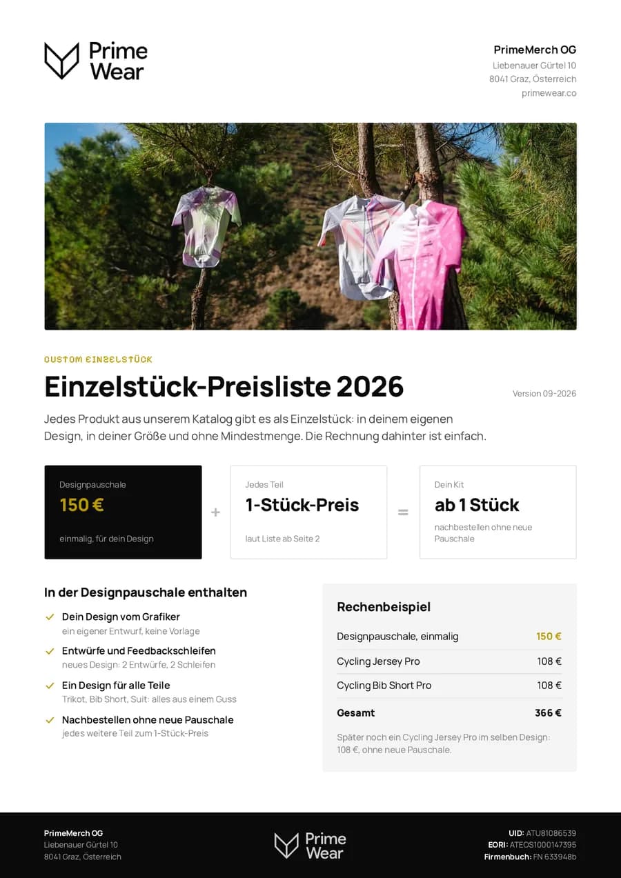 Erste Seite der Einzelstück-Preisliste