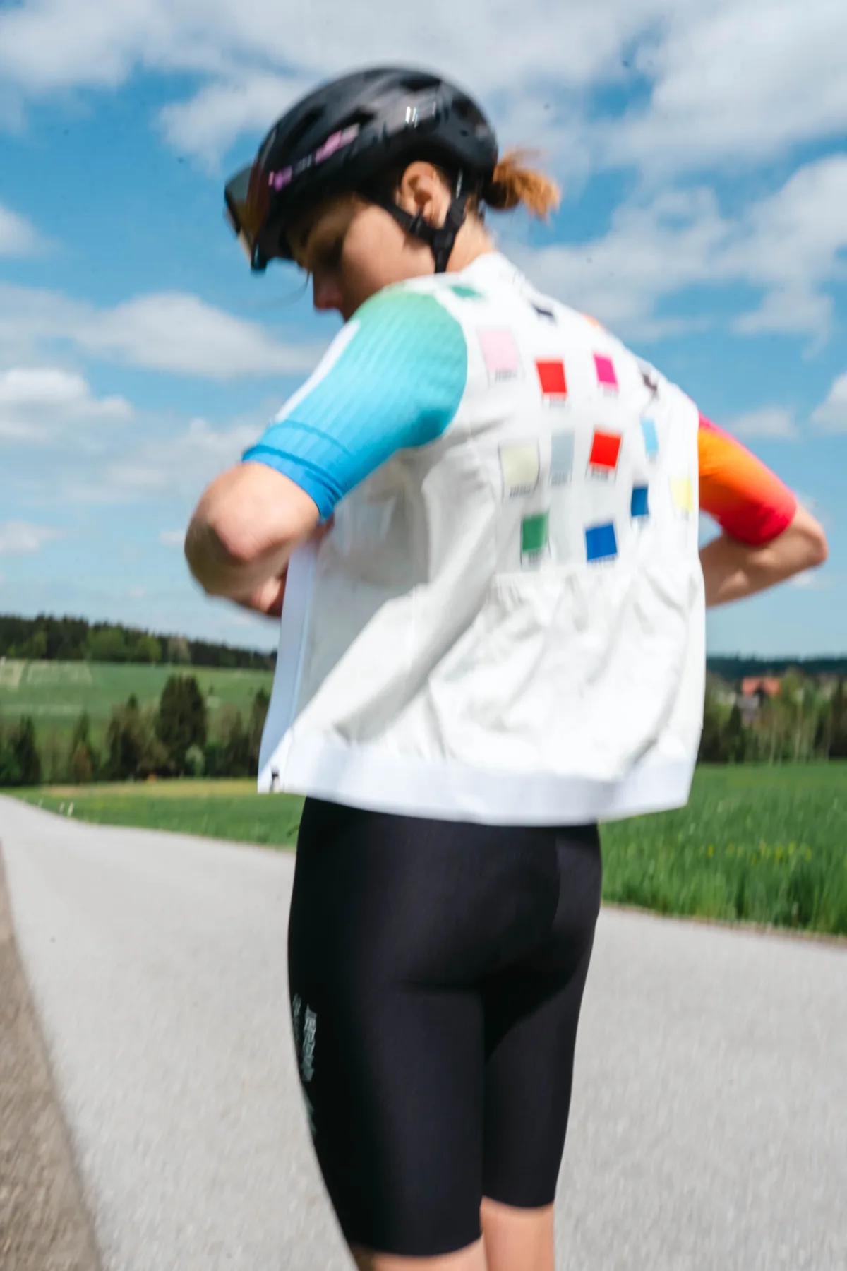 Carina Reicht from behind, with her own design on the back