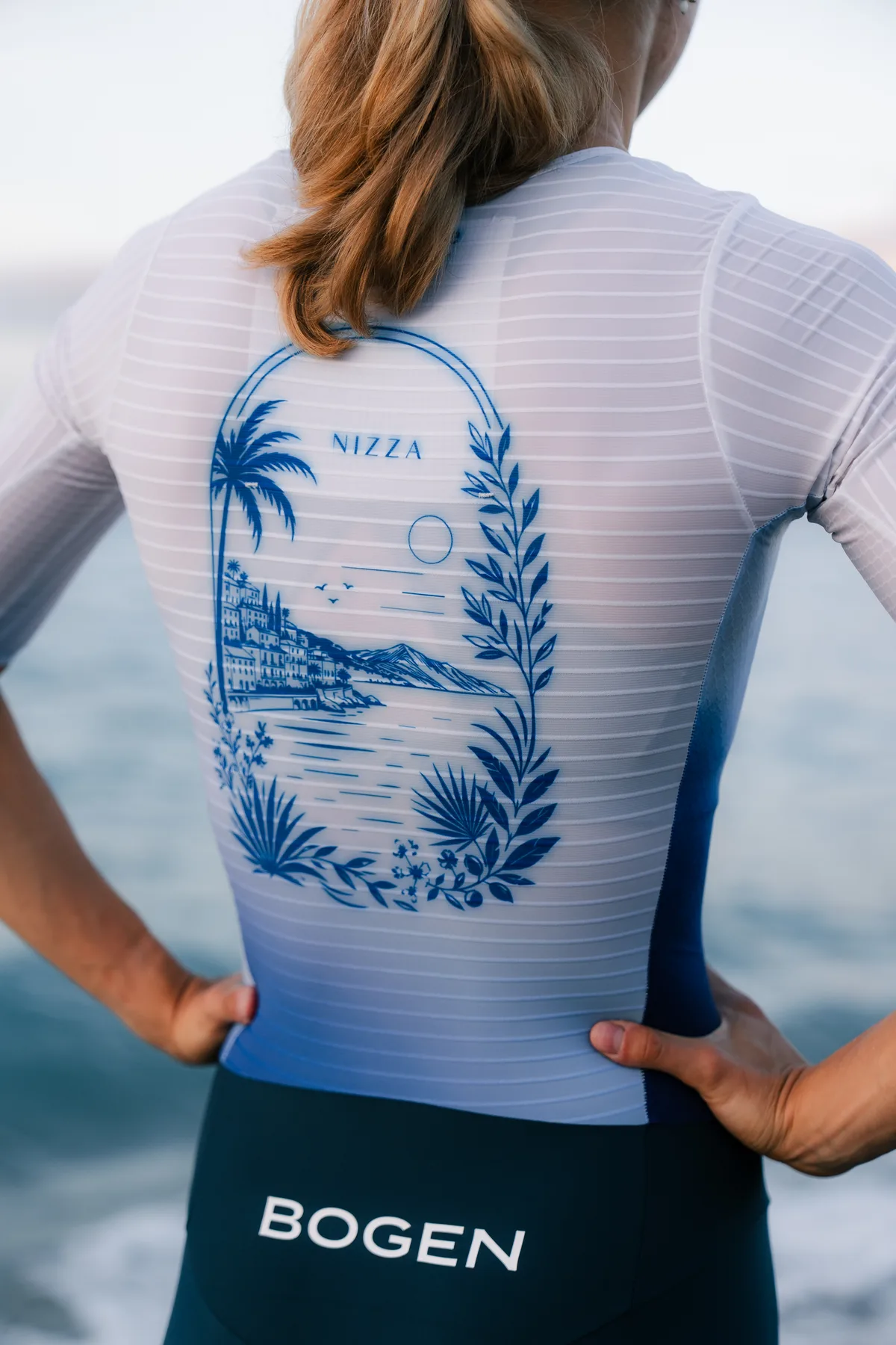 Emily Bogen from behind, with her own design on the back